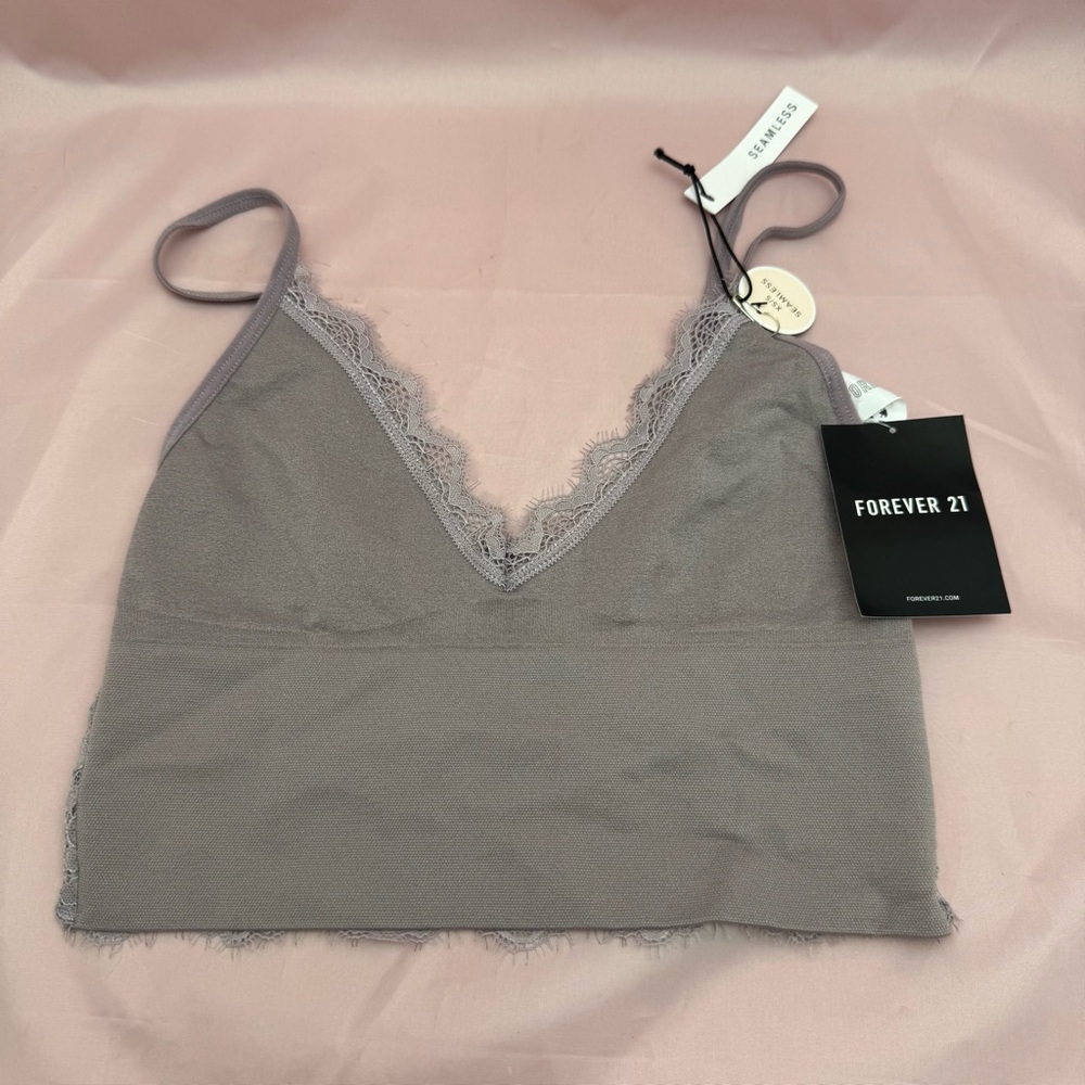 Gray Seamless Lace Layering Bralette Soft Stretch XS/S Forever 21